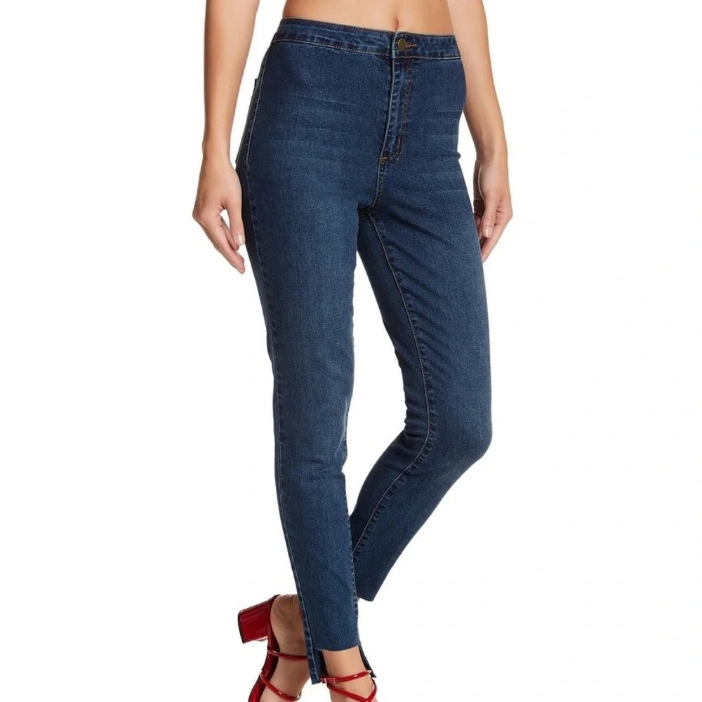 Ashley Mason Joni Dark Wash High Rise Frayed Hem Skinny Jeans 27 Women’s